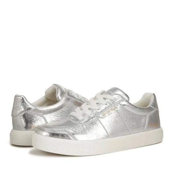 NWT SAM EDELMAN Poppy Lace-up Sneaker Soft In Soft Silver Sz 9 - Picture 1 of 10